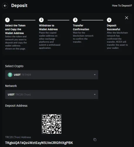 واریز تتر به صرافی KCEX