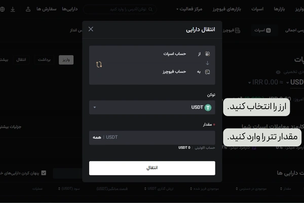 انتقال اسپات به فیوچرز در kcex