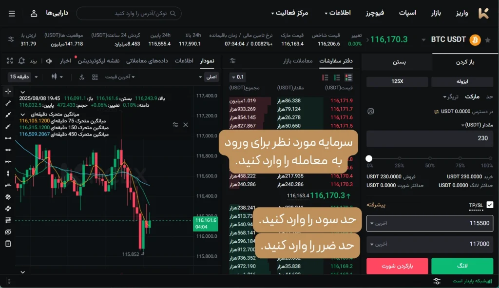 آموزش گذاشتن حد سود و حدضرر در kcex