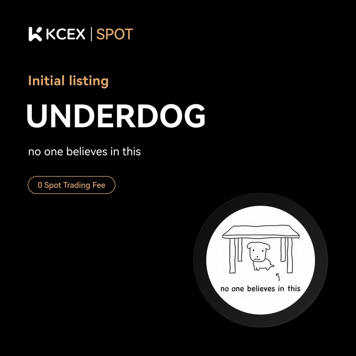 نمایش شروع معاملات توکن UNDERDOG در صرافی کی سی ای ایکس