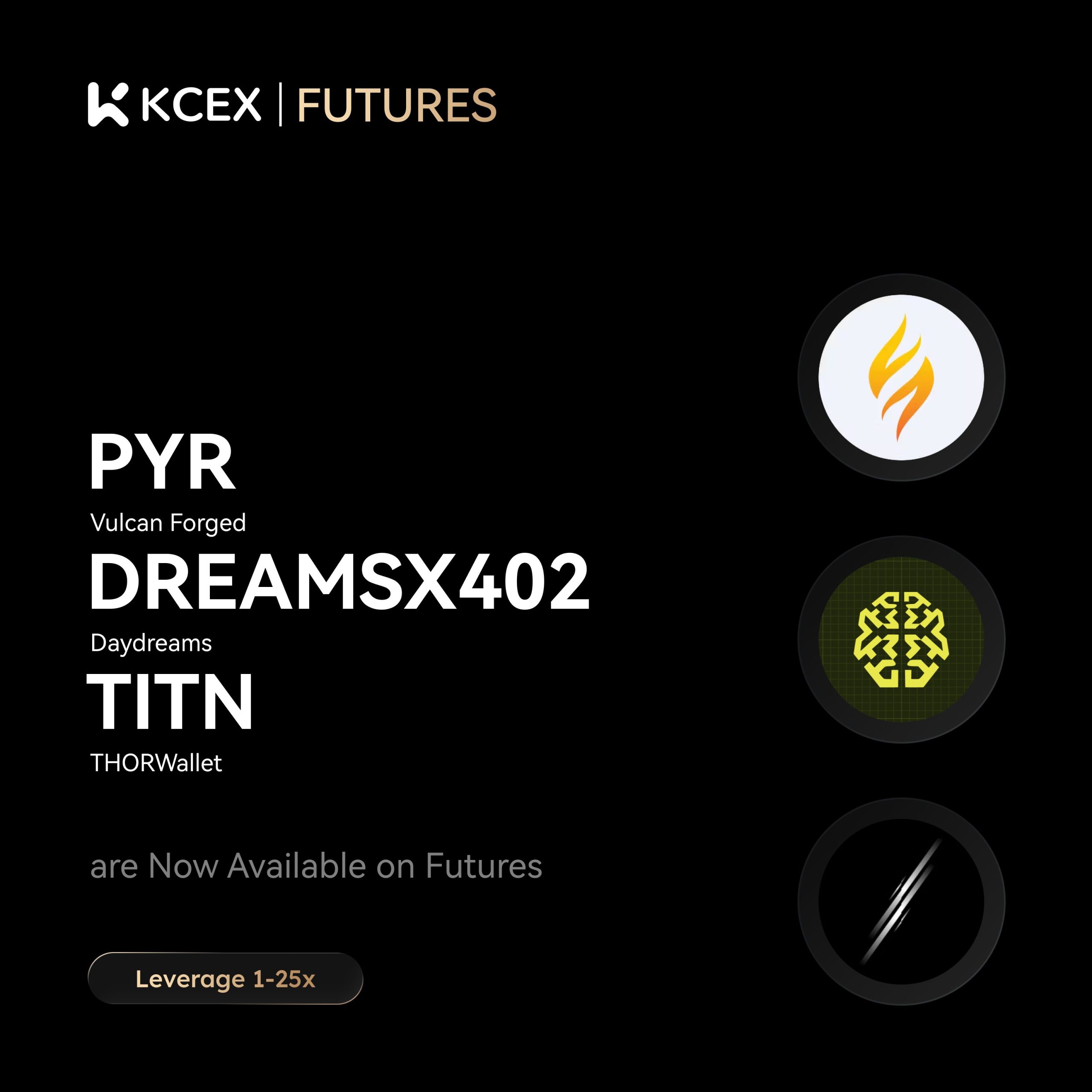 آغاز معاملات فیوچرز دائمی برای توکن‌های PYR، DREAMSX402 و TITN در صرافی کی سی ای ایکس