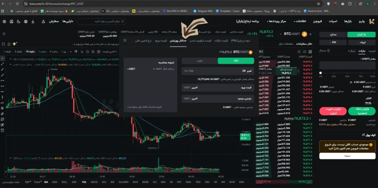 تب محاسبه حداکثر پوزیشن در ماشین حساب فیوچرز KCEX