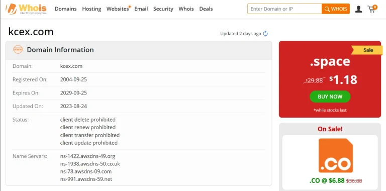 بررسی اطلاعات دامنه KCEX در WHOIS